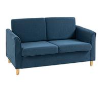 HOMCOM 2 Seater Sofa, Compact Loveseat, Linen Upholstered Couch with Wood Legs and Armrest, Small Sofa for Living Room and Home Office Blue