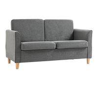 HOMCOM 2 Seater Sofa, Compact Loveseat, Linen Upholstered Couch with Wood Legs and Armrest, Small Sofa for Living Room and Home Office Grey