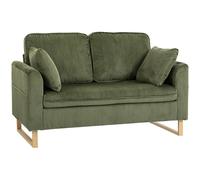 Homcom 2 Seater Sofa, Corduroy Sofa W/ Spring Cushions 2 Pillows, Dark Green Dark Green