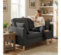 HOMCOM 2 Seater Sofa, Corduroy Sofa w/ Spring Cushions 2 Pillows, Dark Grey
