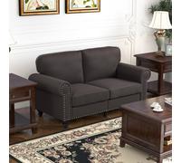 Homcom 2 Seater Sofa For Living Room, With Nailhead Trim, Dark Brown