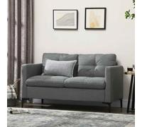 HOMCOM 2 Seater Sofa for Living Room, 133cm Loveseat Sofa, Modern Fabric Couch with Steel Legs for Bedroom, Dark Grey Dark Grey