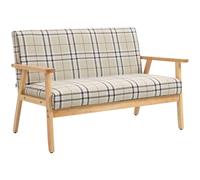 Homcom Two Seater Sofa With Rubber Wood Frame Linen Fabric Small Couch Beige