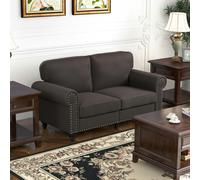 HOMCOM 2 Seater Sofa for Living Room, with Nailhead Trim - Brown - Polyester - 2 Seater