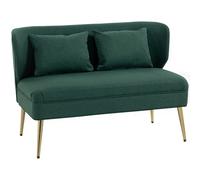 HOMCOM 2 Seater Sofa, Linen-look Fabric Small Sofa with Wing Back, Thick Seat, Metal Legs, Dark Green