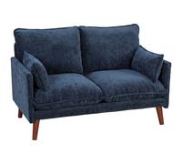 HOMCOM 2 Seater Sofa, Loveseat Sofa with Spring Cushions, Wide and Deep Seat, Wood Legs, Blue