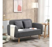 HOMCOM 2 Seater Sofa, Modern Fabric Loveseat Sofa, Small Couch with 2 Pillows, Armrest and Wood Legs for Living Room, Bedroom, Home Office, Grey Grey