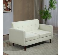 HOMCOM 2 Seater Sofa, Modern Tufted Fabric Couch, Upholstered Loveseat with Wood Legs for Small Space, Living Room, Bedroom, Office, Cream White Cream