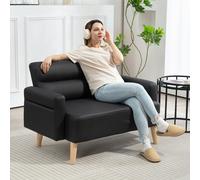 HOMCOM 2 Seater Sofa Settee, Modern Faux Leather Couch with Wood Legs - Black