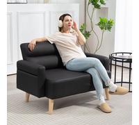 HOMCOM 2 Seater Sofa Settee, Modern Faux Leather Couch with Wood Legs - Black