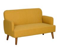 HOMCOM 2 Seater Sofa, Small Sofa Couch with 21cm Thick Padding and Wood Legs, Modern Velvet Feel Fabric Loveseat for Living Room, Bedroom, Home Office Yellow