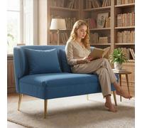 Homcom 2 Seater Sofa, Small Sofa With Wing Back, Thick Seat, Dark Blue