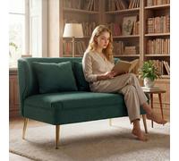 Homcom 2 Seater Sofa, Small Sofa With Wing Back, Thick Seat, Dark Green