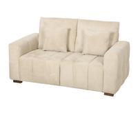 HOMCOM 2 Seater Sofa, Upholstered Velvet Small Couch for Bedroom with Pillows, Modern Sofa Settee with Padded Cushion and Wood Legs for Living Room, Cream White