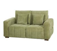 HOMCOM 2 Seater Sofa, Upholstered Velvet Small Couch for Bedroom with Pillows, Modern Sofa Settee with Padded Cushion and Wood Legs for Living Room, Green