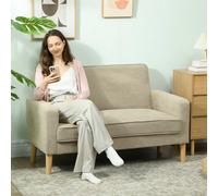 Homcom 2 Seater Sofa, Velvet-Feel Upholstered Loveseat For Small Space, Beige