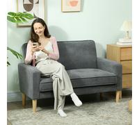 HOMCOM 2 Seater Sofa, Velvet-Feel Upholstered Loveseat for Small Space, Beige - Grey