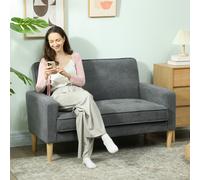 HOMCOM 2 Seater Sofa - Velvet-Feel Upholstered Loveseat for Small Space - Grey | TJ Hughes