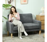 Homcom 2 Seater Sofa, Velvet-Feel Upholstered Loveseat For Small Space, Grey