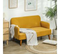 HOMCOM 2 Seater Sofa with 21cm Thick Padding and Wood Legs, Yellow, Yellow
