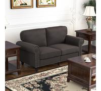 HOMCOM 2-Seater Sofa with Nailhead Trim, Dark Brown - Mid-Century Style, 14cm Foam Padding & Pocket Springs, Beech Wood Legs (Code 839-995V70DR)