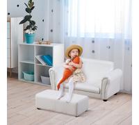 HOMCOM 2 Seater Toddler Chair Kids Twin Sofa Childrens Double Seat Chair Furniture Armchair Boys Girls Couch w/ Footstool (White) White