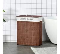 Homcom 2 Section Collapsible Laundry Hamper Lid Removable Lining, Brown