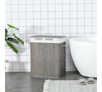 HOMCOM 100L Laundry Basket with Lid String Handles, 2 Section Collapsible Hamper Removable Lining Foldable Water-Resistant Dirty Clothes Storage, Grey