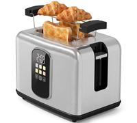 Homcom 2 Slice Toaster With Touch Screen, Led Countdown, 6 Browning Levels In Silver Silver