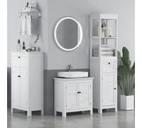 HOMCOM 2-Tier Bathroom Sink Cabinet, Freestanding Storage Cabinet, White, White