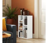 HOMCOM 2-Tier Bookshelf with 5 Open Storage Compartments, White, White