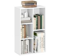 HOMCOM 2-Tier Bookshelf with 5 Open Storage Compartments, White, White