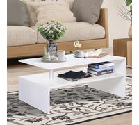 HOMCOM 2 Tier Coffee End Table Modern Design With Open Shelf Living Room White, White