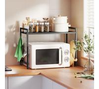 HOMCOM 2-Tier Expandable Microwave Oven Rack with 3 Hooks, Black