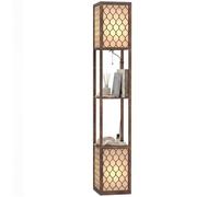 HOMCOM 2-Tier Floor Lamp w/Shelves Standing Lamp Dual Light Rustic Brown | Modern 160 cm Tall Reading Light, Fabric Lampshade, Chain Switch, for Living Room Bedroom, Bulb not Included