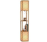 HOMCOM 2-Tier Floor Lamp with Shelves Standing Lamp Dual Light Natural | Modern 160 cm Tall Reading Light, Fabric Lampshade, Chain Switch, for Living Room Bedroom, Bulb not Included