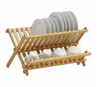 HOMCOM 2-Tier Foldable Kitchen Storage Rack Bamboo Natural Wood Finish