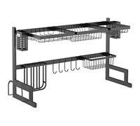 HOMCOM 2-Tier Over The Sink Dish Drying Rack, Large Space Saving Kitchen Counter Organization, Black