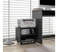 HOMCOM 2-Tier Desk Stand with Storage, Under Desk Cart on Wheels with 3 Compartments, Home Office Printer Table, Black