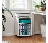 HOMCOM 2-Tier Printer Stand with Storage, Under Desk Printer Cart, White | on Wheels, 2 Shelves, Table, for Home Office