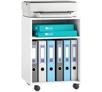 HOMCOM 2-Tier Printer Stand with Storage, Under Desk Printer Cart, White | on Wheels, 2 Shelves, Table, for Home Office