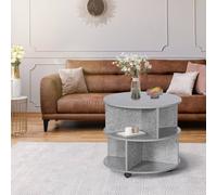 HOMCOM 3 Tier Coffee Table Round Rolling Centre Table w/ Wheels Cement