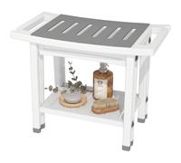 HOMCOM 2-Tier Shower Bench with Shelf 4 Legs White & Grey HOMCOM White
