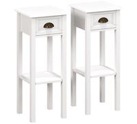 HOMCOM 2-Tier Side Tables Set of 2 with Drawer and Shelf, 2 Pieces Bedside Tables for Living Room and Hallway, White