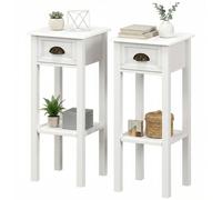 Homcom 2-Tier Side Tables Set Of 2 With Drawer Shelf For Living Room, White White