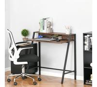 HOMCOM 2 Tier Storage Computer Workstation Desk With Metal Frame Rustic Brown, Brown