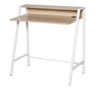 Homcom 2-Tier Storage Computer Workstation With Shelf, Metal Frame In Light Brown Light Brown