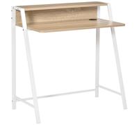 Homcom 2-Tier Storage Computer Workstation With Shelf, Metal Frame In Light Brown Light Brown