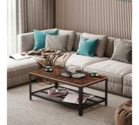 Homcom 2-Tier Wooden Coffee Table Retro Industrial Style Side Desk Living Room