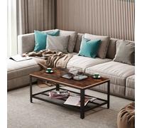 HOMCOM 2 Tier Wooden Coffee Table Wood Grain Black, Brown